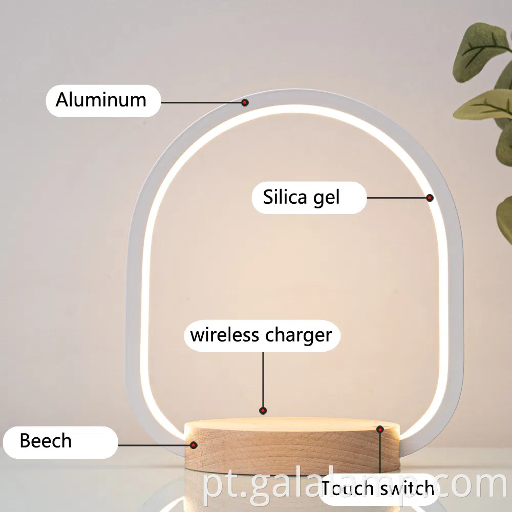 Lâmpada de cabeceira de cabeceira moderna com estação de carregamento sem fio